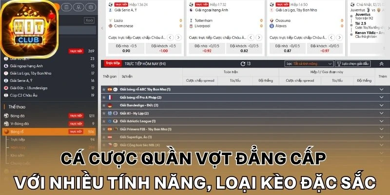 Cá cược quần vợt đẳng cấp với nhiều tính năng, loại kèo đặc sắc