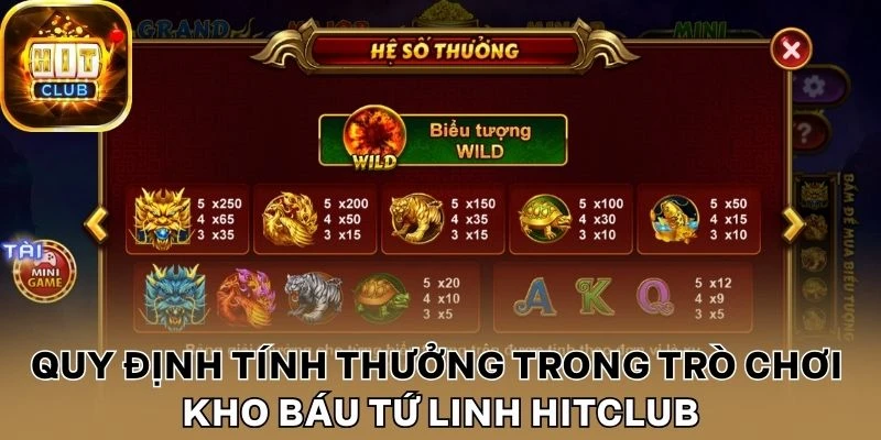Quy định tính thưởng trong trò chơi Kho Báu Tứ Linh Hitclub